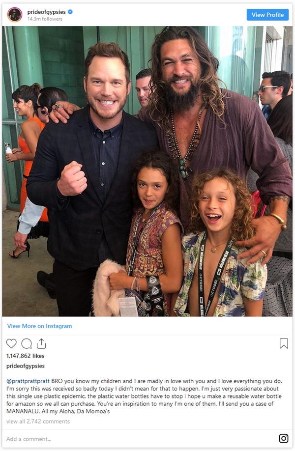 Jason Momoa Apologizes to Chris Pratt Over Plastic Water Bottle