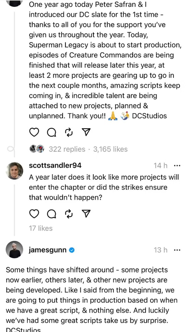 James Gunn Reveals 2 More DCU Projects In Production In 2024